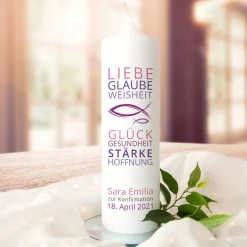 Konfirmationskerze Liebe Glaube Weisheit Mädchen
