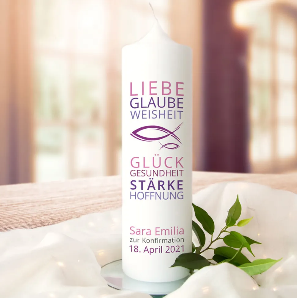 Konfirmationskerze Liebe Glaube Weisheit Mädchen