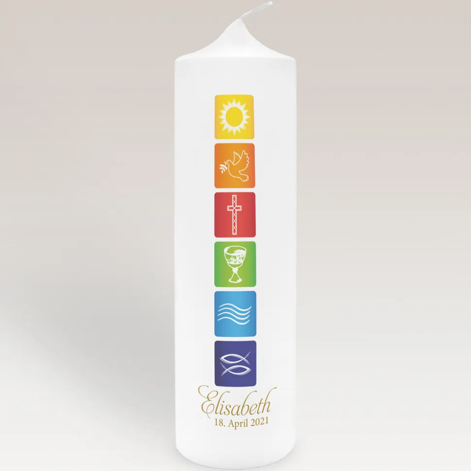 Konfirmationskerze Regenbogen Symbole klassisch