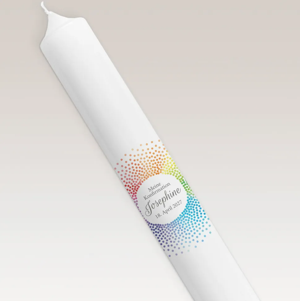 Konfirmationskerze Regenbogen Kreis modern schmal