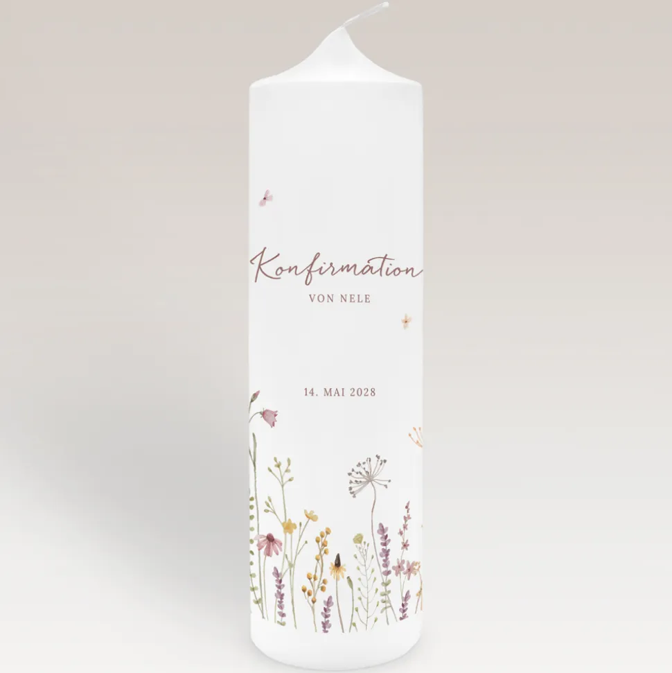 Konfirmationskerze Wildromantische Blüten