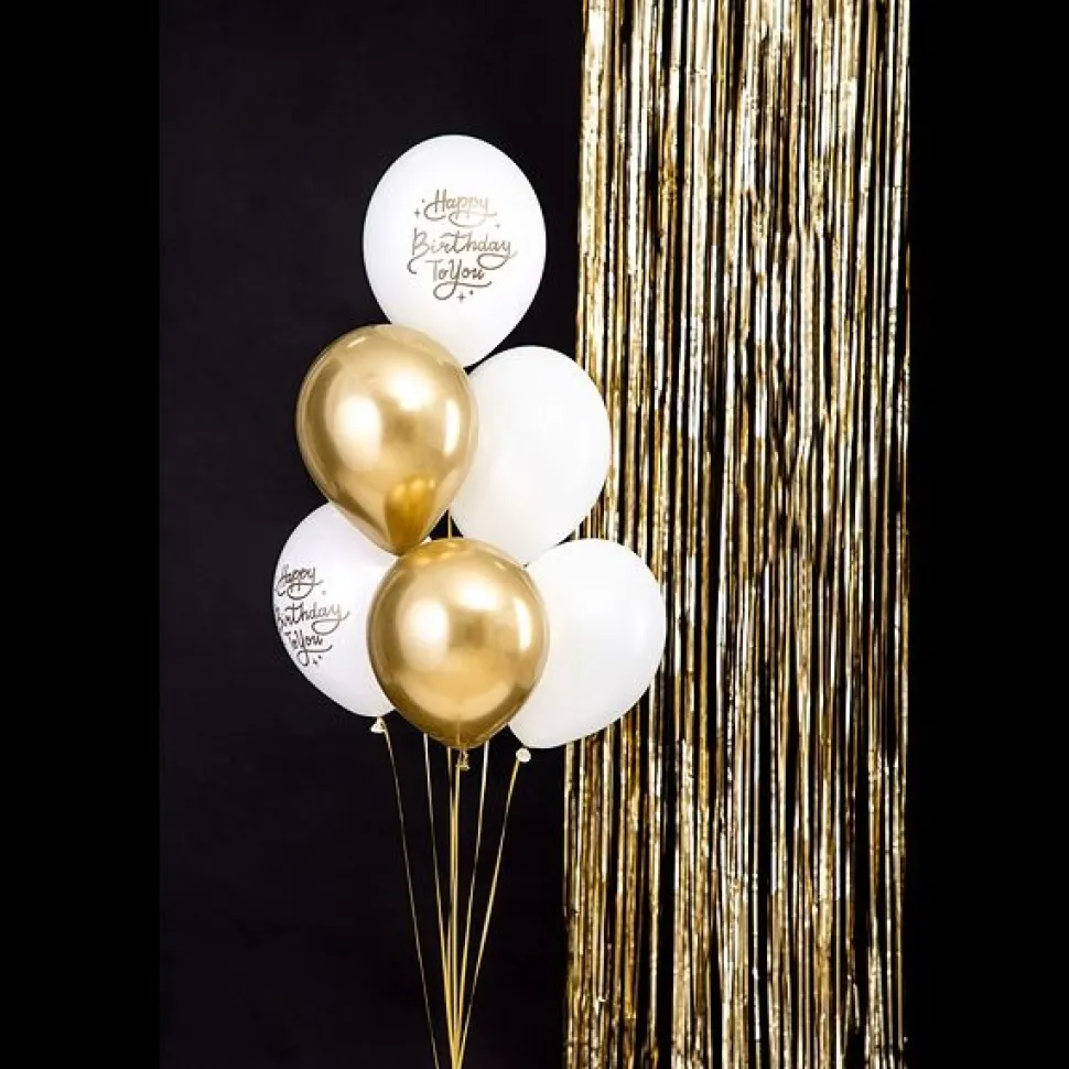 Luftballons Happy Birthday weiß-gold Mix 6 Stück