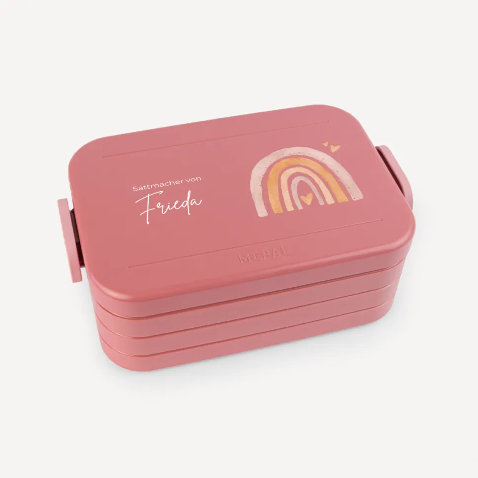 Mepal Bento Lunchbox midi Brotdose Kinder "Regenbogen mit Herzen Pastell"