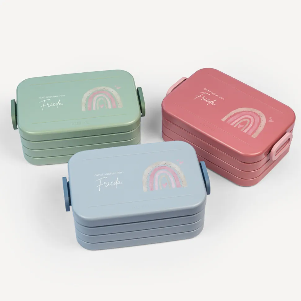 Mepal Bento Lunchbox midi Brotdose Kinder "Regenbogen mit Herzen Pastell"