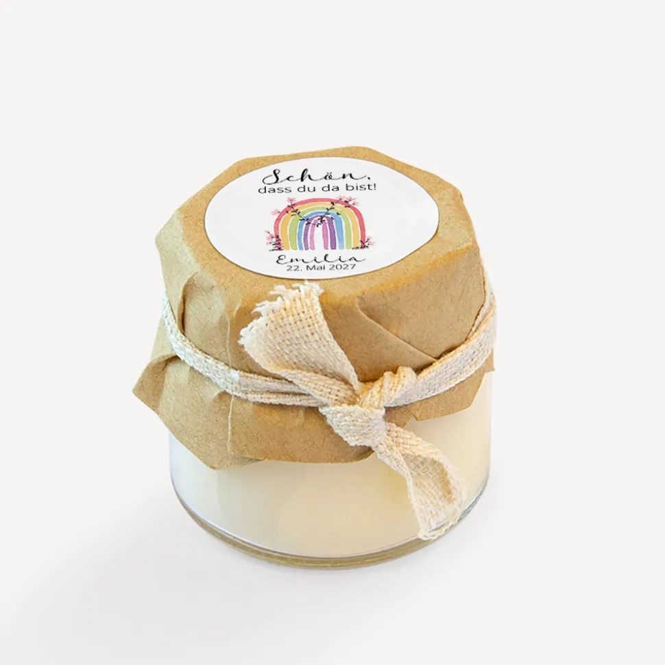 Mini Duftkerze mit Aufkleber "Regenbogen Vintage"