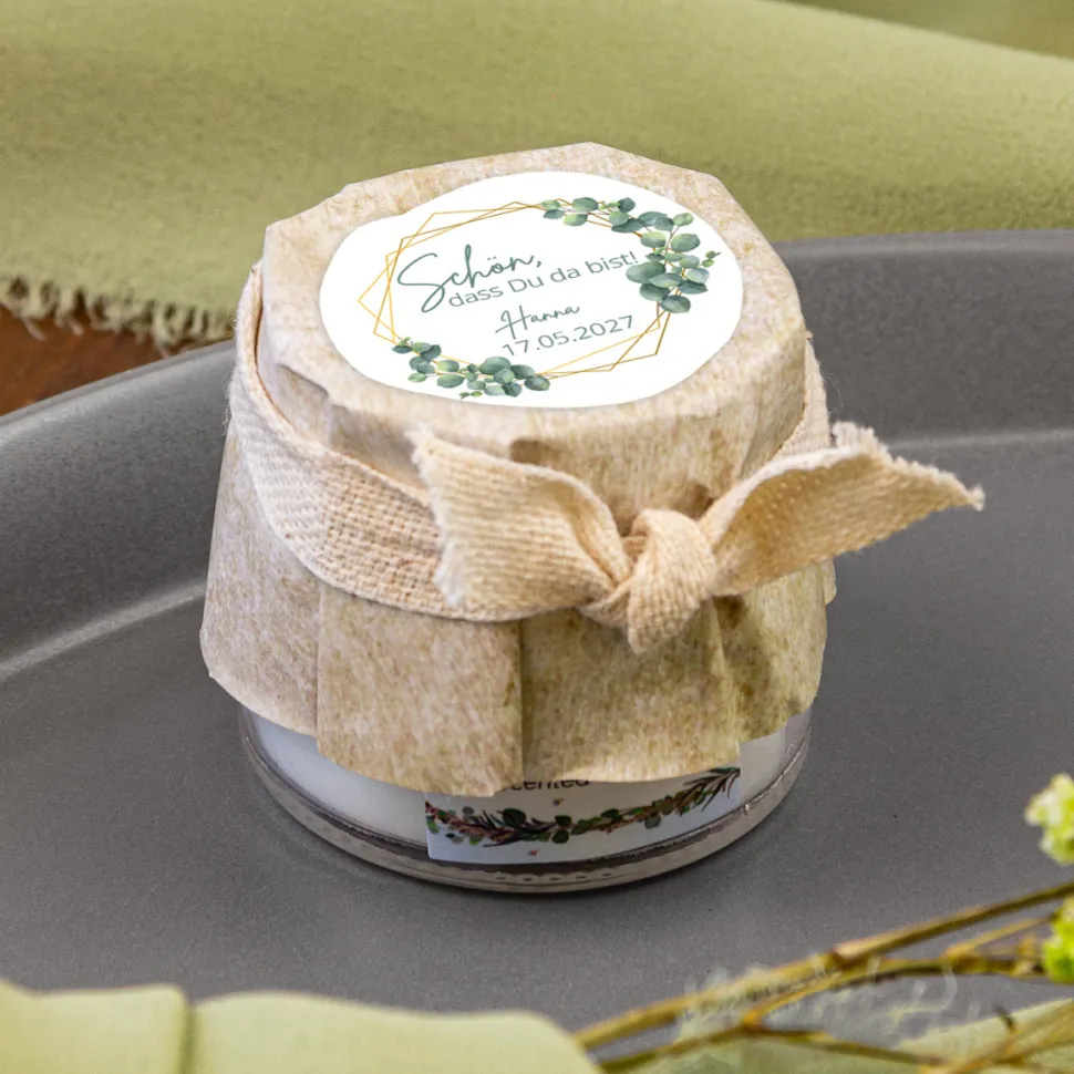 Mini Duftkerze mit Aufkleber "Eukalyptus Geometrie"