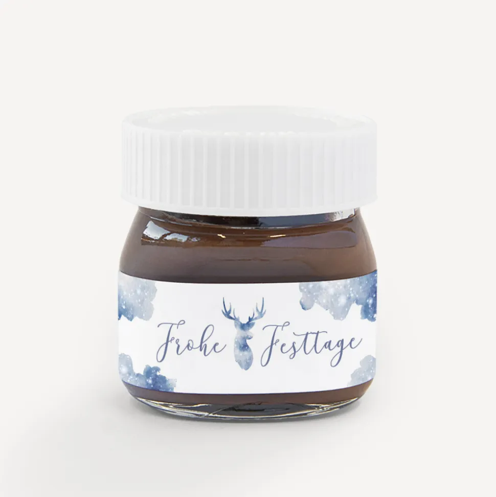Mini Nutella Glas mit Aufkleber geschäftlich "Aquarell Rentier"