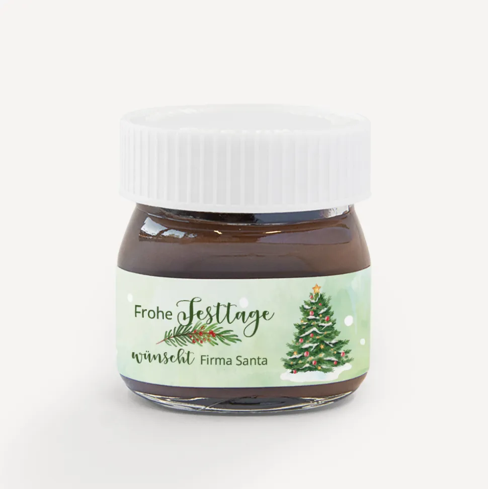 Mini Nutella Glas mit Aufkleber geschäftlich "Weihnachtsbaum"