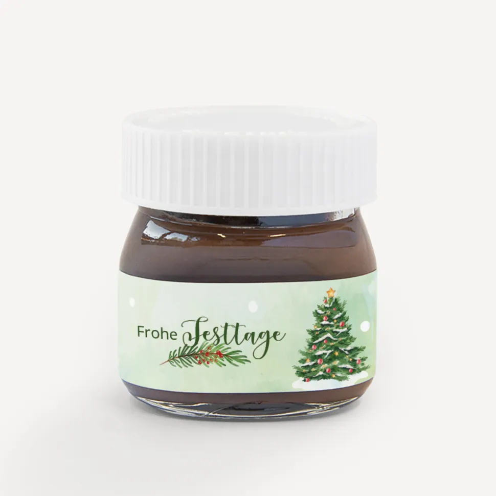 Mini Nutella Glas mit Aufkleber geschäftlich "Weihnachtsbaum"