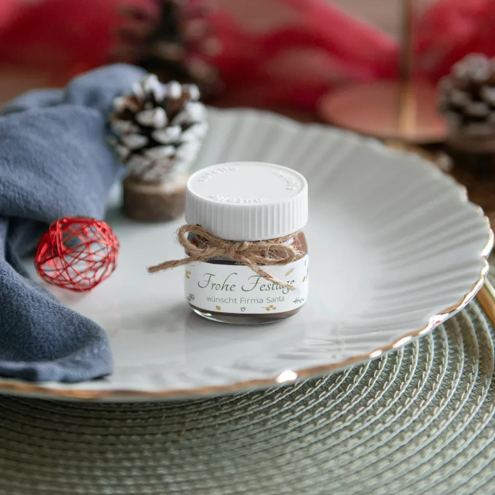 Mini Nutella Glas mit Aufkleber geschäftlich "Winterkranz"
