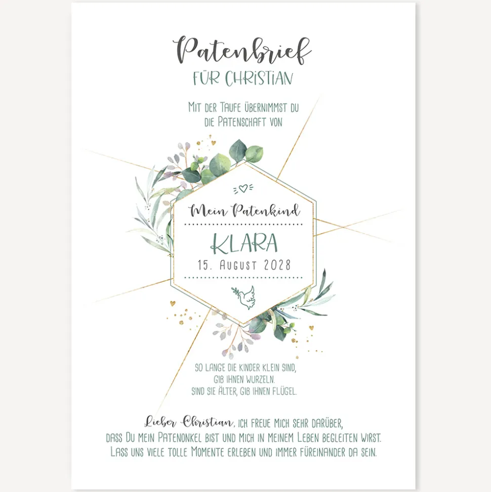 Patenbrief "Aquarell Eukalyptus Zweige"
