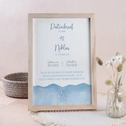 Patenbrief "Aquarell mit Taube blau"