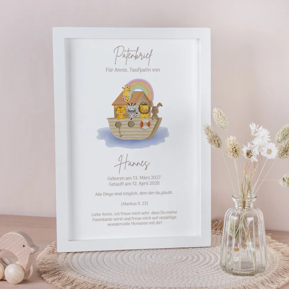 Patenbrief "Arche Noah Regenbogen Pastell"