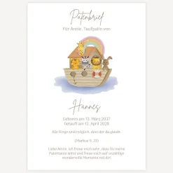 Patenbrief "Arche Noah Regenbogen Pastell"