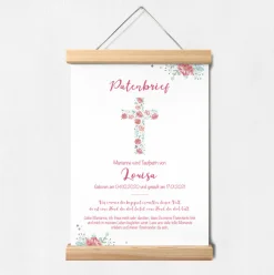 Patenbrief Kreuz mit Blumen