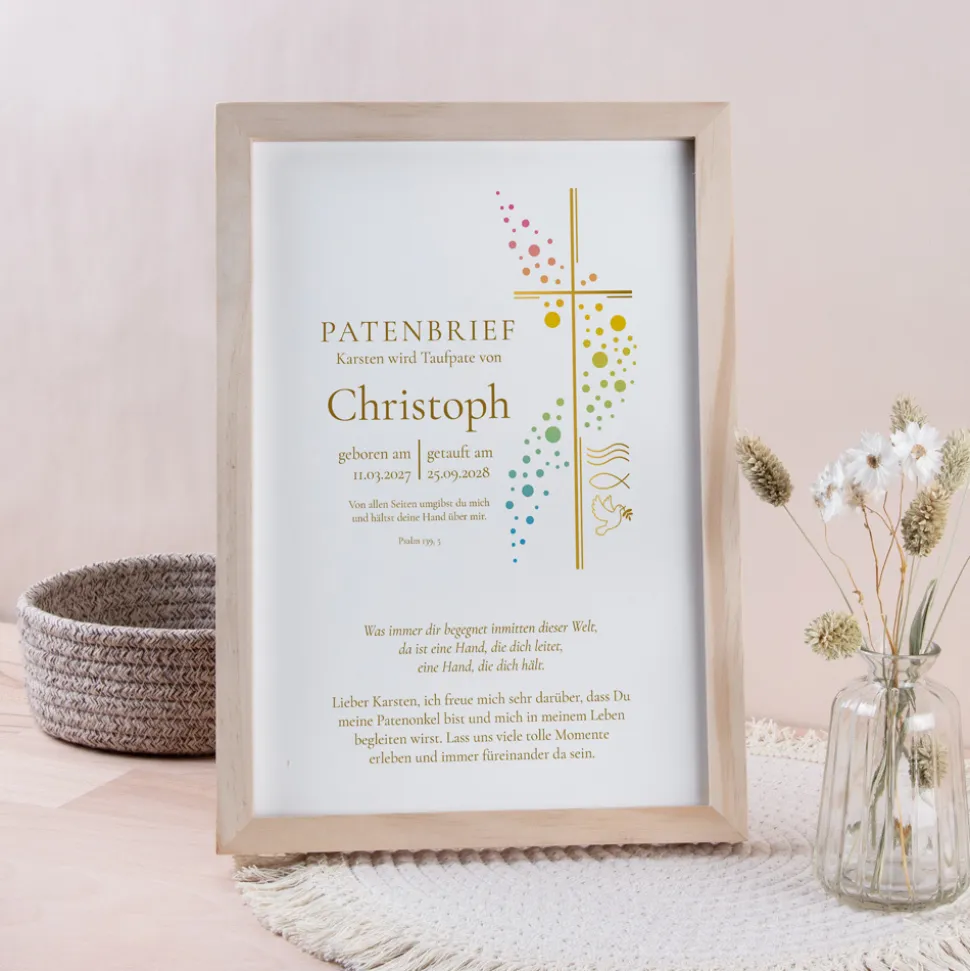 Patenbrief Kreuz mit Symbolen
