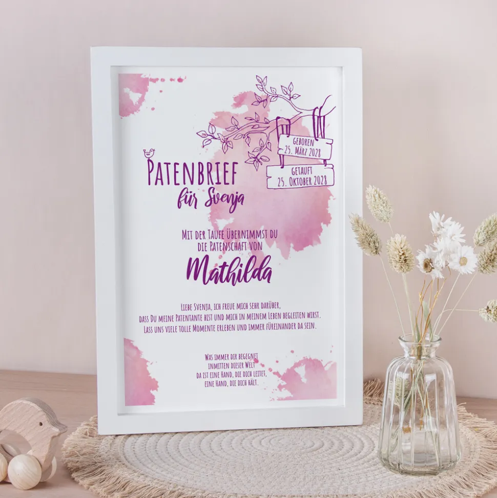 Patenbrief Mädchen Aquarell