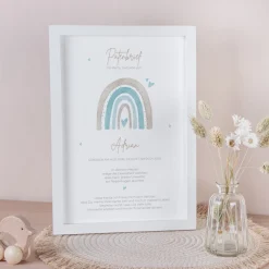 Patenbrief "Regenbogen mit Herzen Pastell"