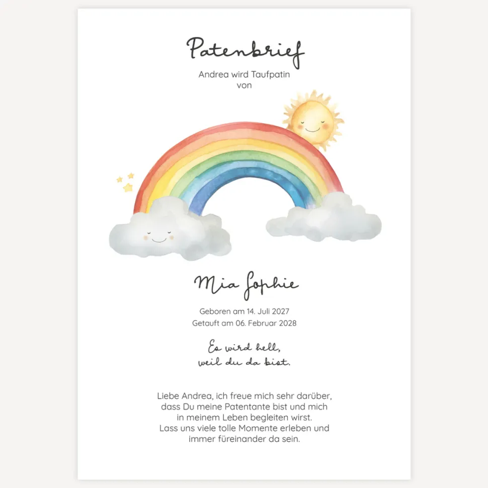 Patenbrief "Wolke mit Regenbogen"