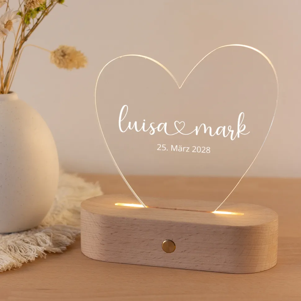 Personalisierte LED-Lampe Herz mit Namen "One-Line Romance"