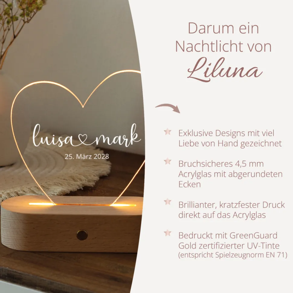 Personalisierte LED-Lampe Herz mit Namen "One-Line Romance"