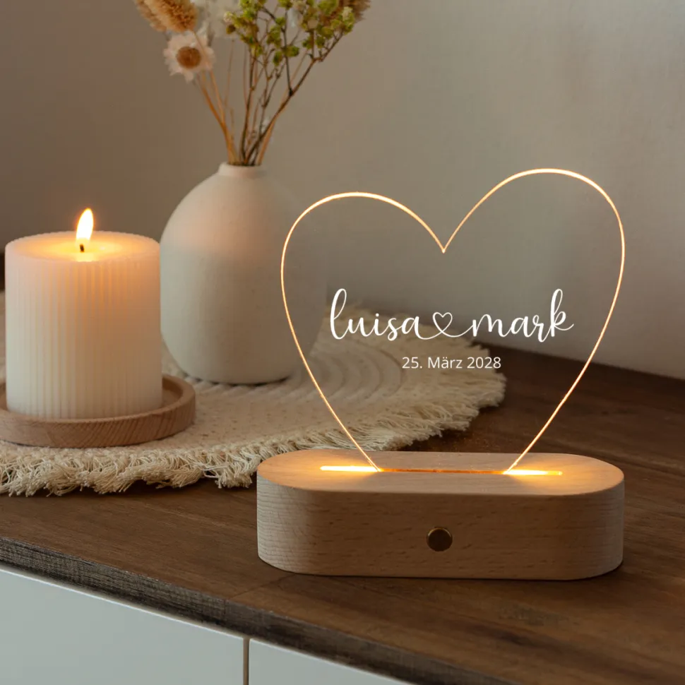 Personalisierte LED-Lampe Herz mit Namen "One-Line Romance"