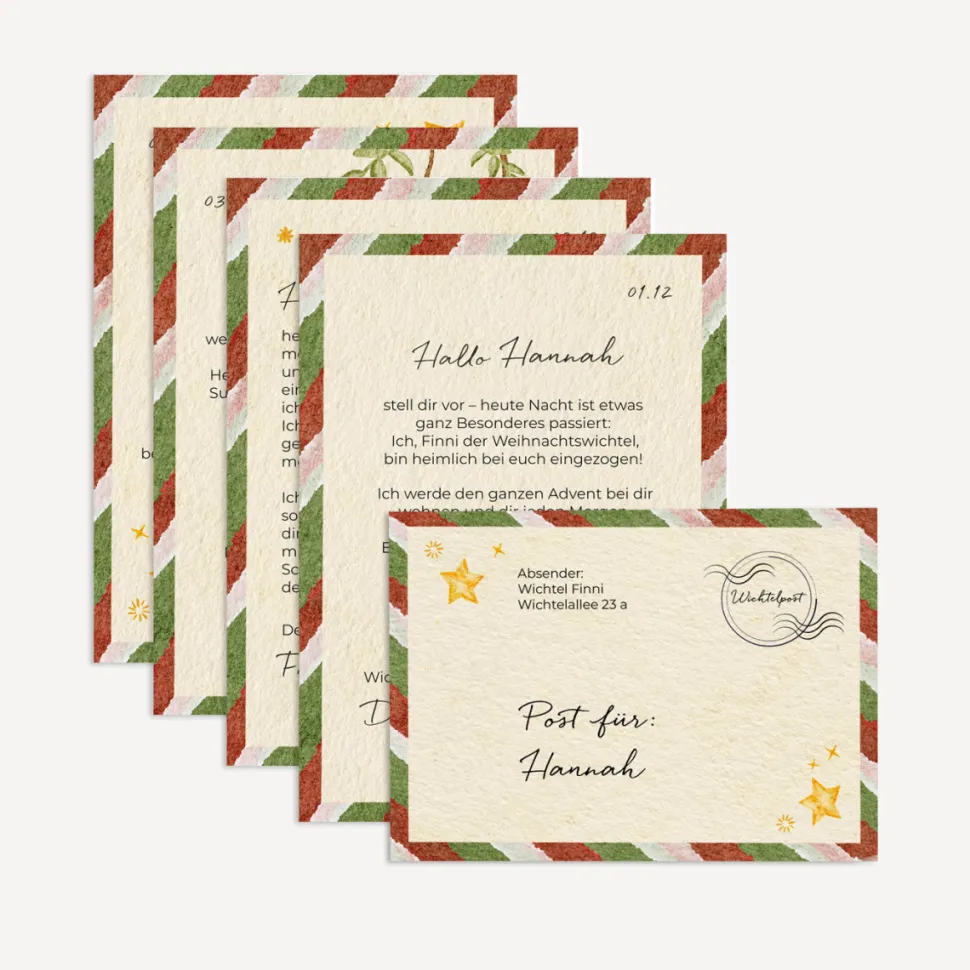 24 personalisierte Wichtelbriefe als Download zum Ausdrucken