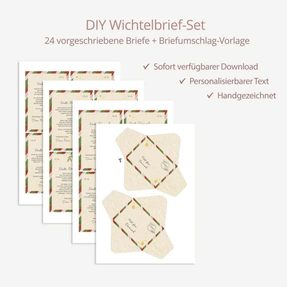24 personalisierte Wichtelbriefe als Download zum Ausdrucken