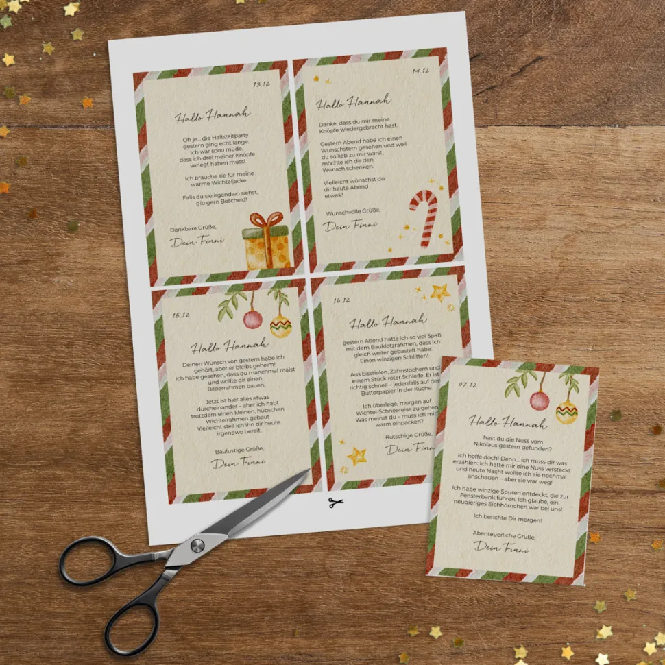 24 personalisierte Wichtelbriefe als Download zum Ausdrucken