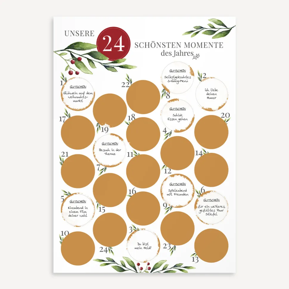 Rubbel Adventskalender mit Text Mistelzweig