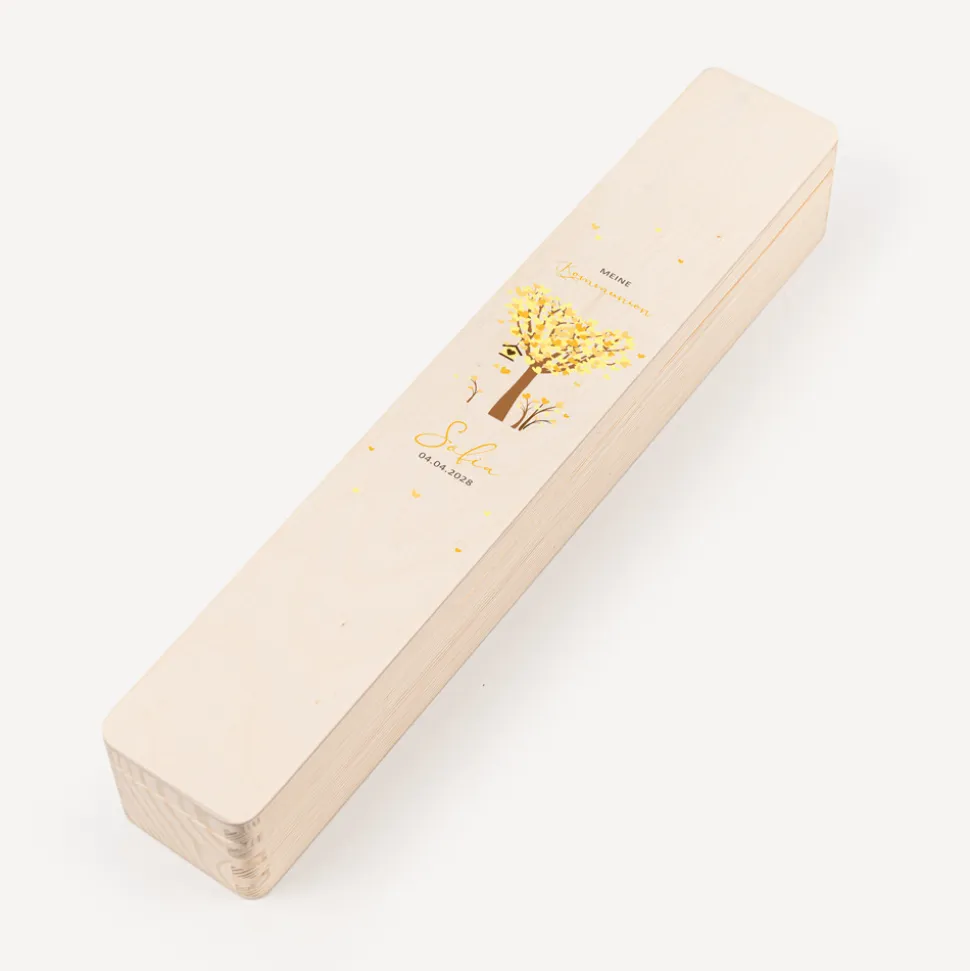 Schmale Kerzenbox Holz "Baum Herzen"