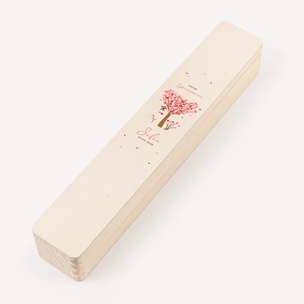 Schmale Kerzenbox Holz "Baum Herzen"
