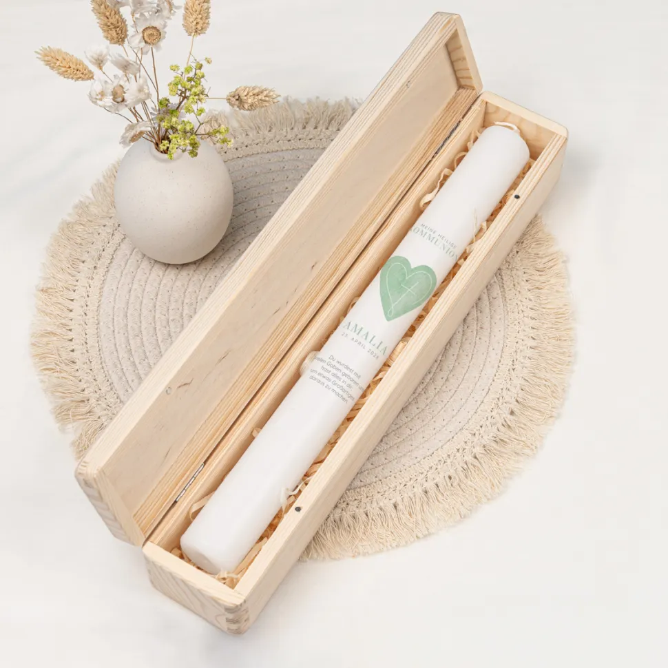 Schmale Kerzenbox Holz "Herz"