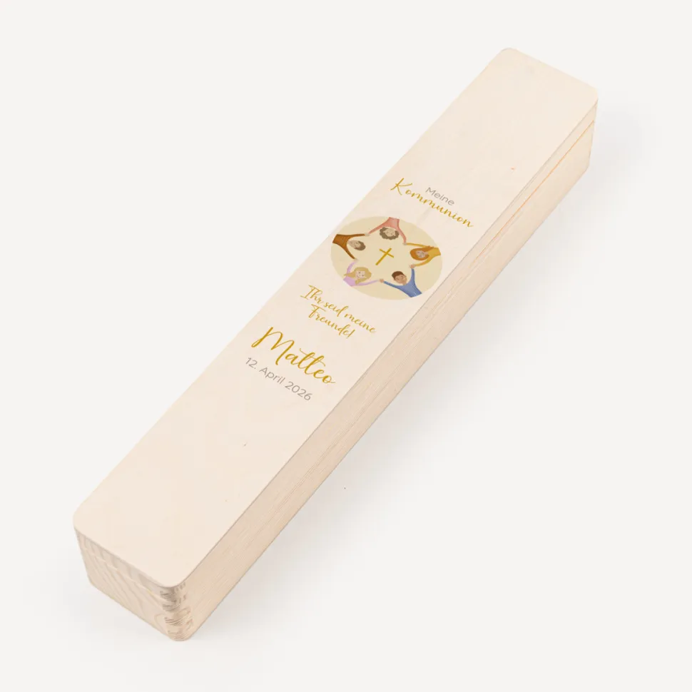 Schmale Kerzenbox Holz "Ihr seid meine Freunde!"