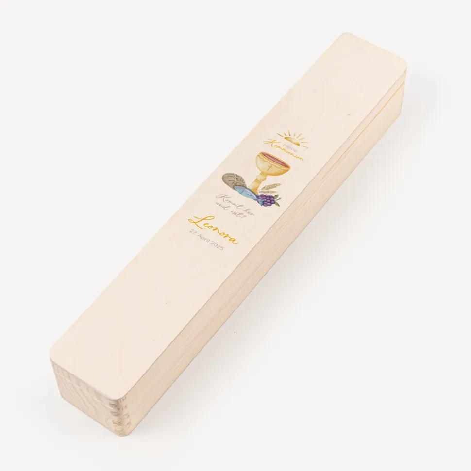 Schmale Kerzenbox Holz "Kommt her und esst!"