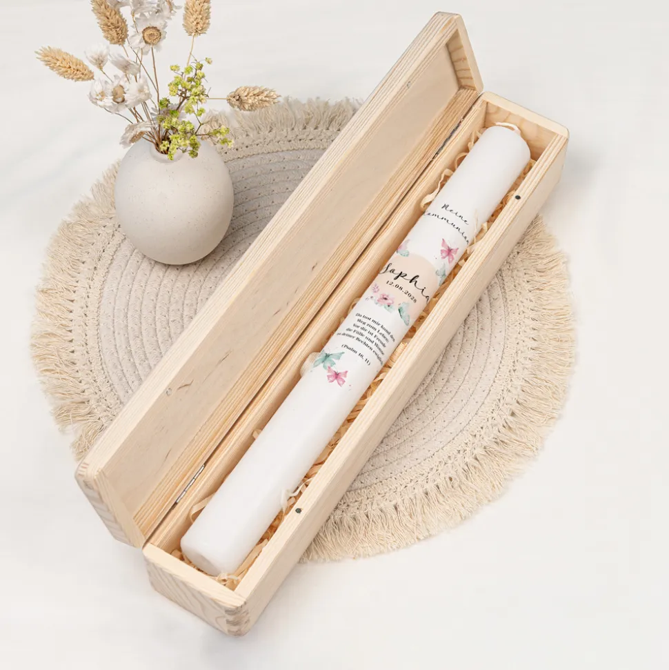 Schmale Kerzenbox Holz "Schmetterlinge"