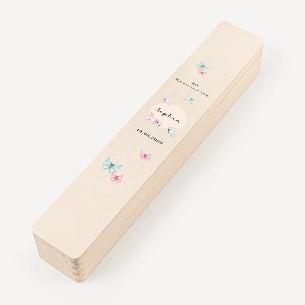 Schmale Kerzenbox Holz "Schmetterlinge"