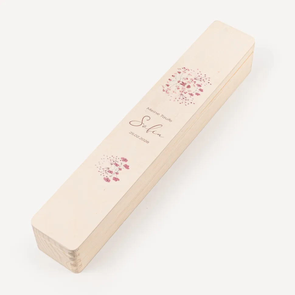 Schmale Kerzenbox Holz "Trockenblumen Blush"