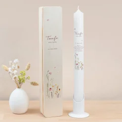 Schmale Kerzenbox Holz "Wildromantische Blüten"