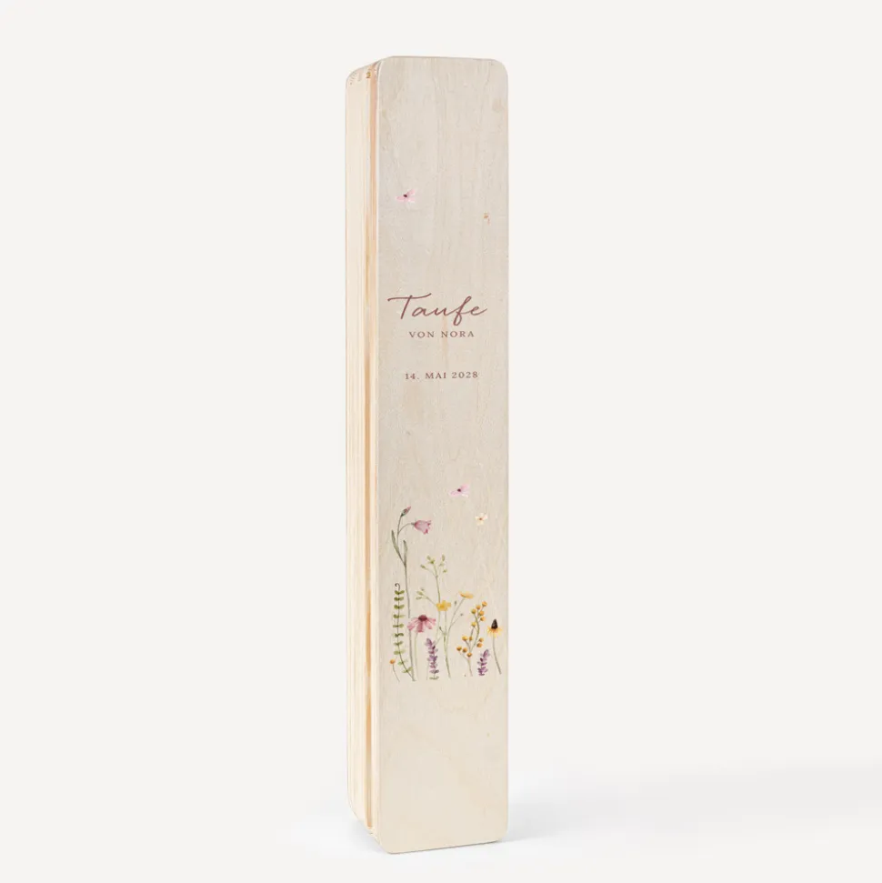 Schmale Kerzenbox Holz "Wildromantische Blüten"