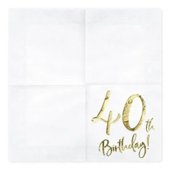 Servietten 40. Geburtstag weiß-gold 20Stück