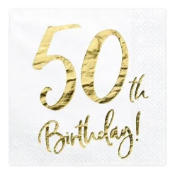 Servietten 50. Geburtstag weiß-gold 20Stück