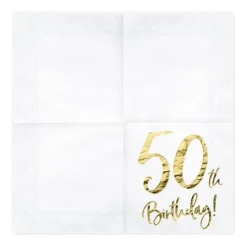 Servietten 50. Geburtstag weiß-gold 20Stück