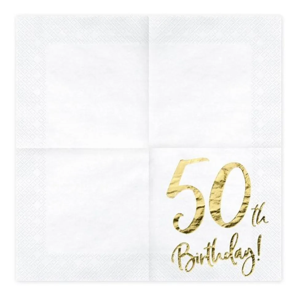 Servietten 50. Geburtstag weiß-gold 20Stück