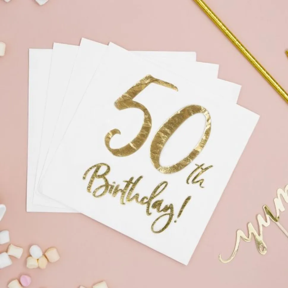 Servietten 50. Geburtstag weiß-gold 20Stück