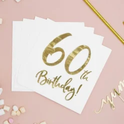 Servietten 60. Geburtstag weiß-gold 20Stück