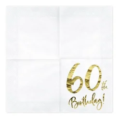 Servietten 60. Geburtstag weiß-gold 20Stück