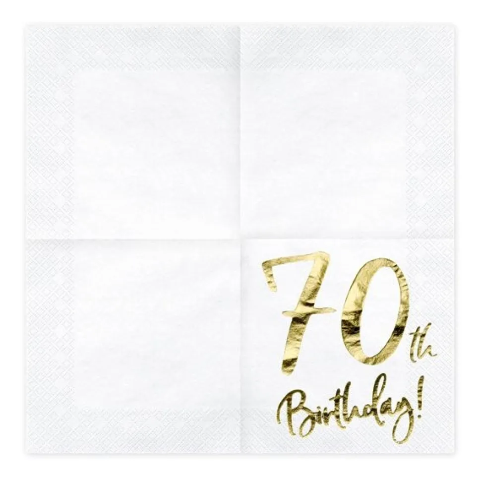Servietten 70. Geburtstag weiß-gold 20Stück