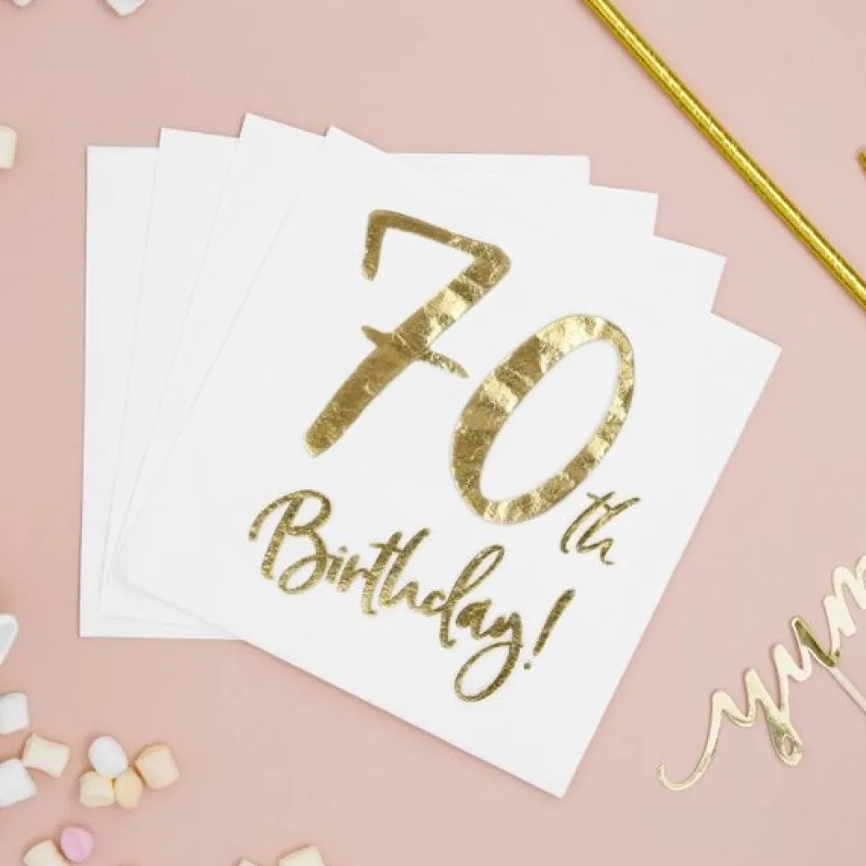 Servietten 70. Geburtstag weiß-gold 20Stück