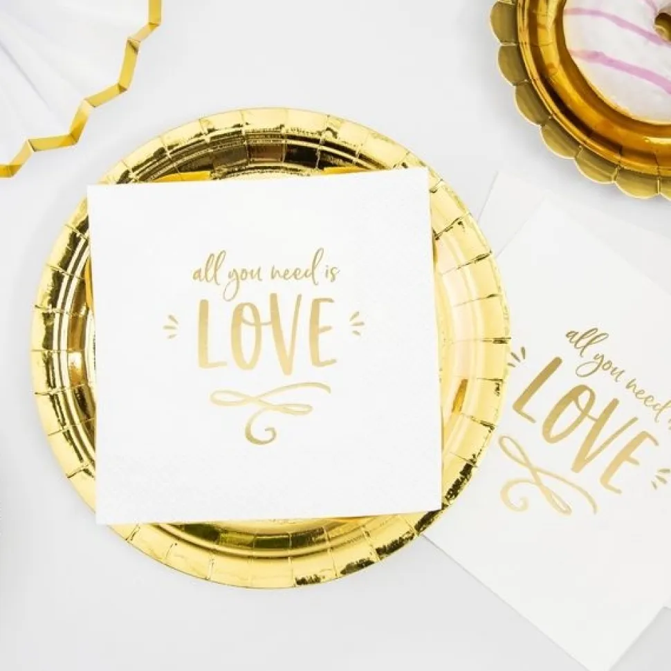 Servietten gold "All you need is Love" 33 x 33 cm 20 Stück